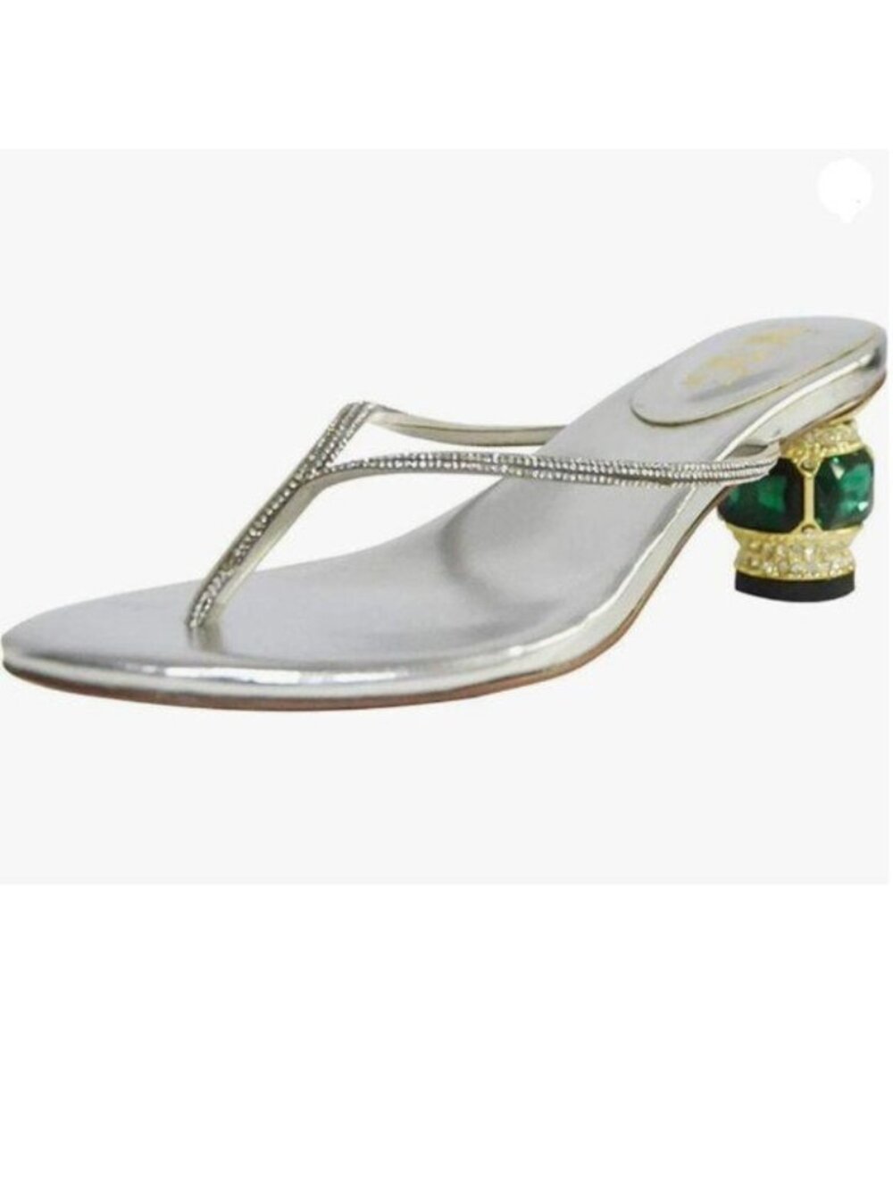 Silver Fashion Thong Mid Heel Sandals Casual Flip Flops Open Almond Toe Shoes